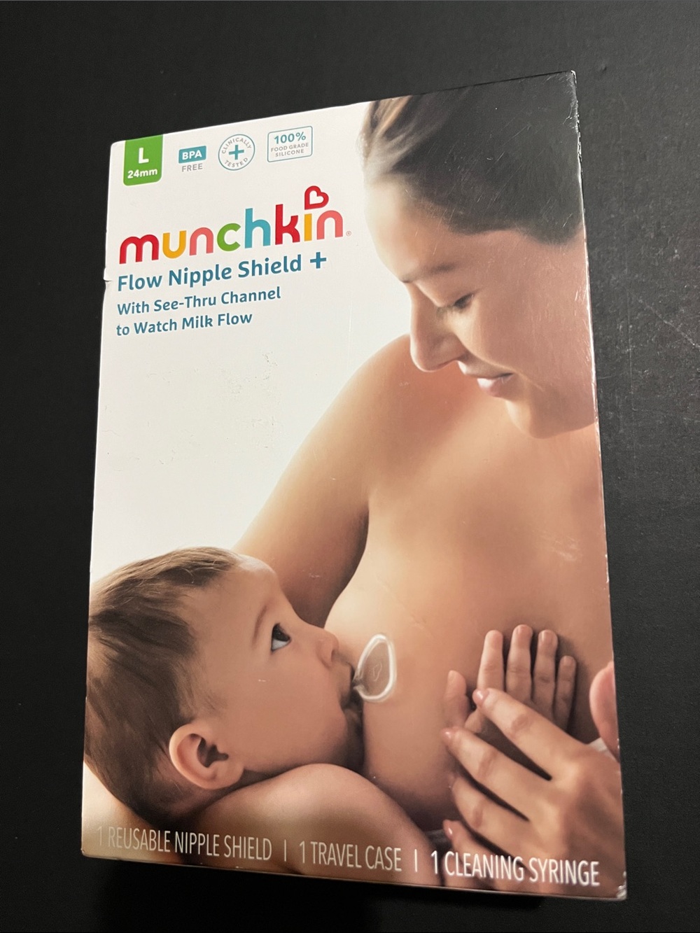 Munchkin Flow Nipple Shield + w/ See Thru Channel to Watch Milk Flow Large 24mm